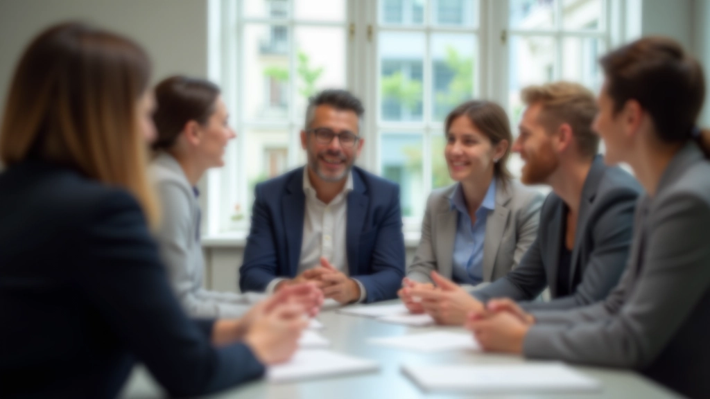 Gruppe af mennesker i en konstruktiv diskussion omkring bord